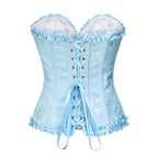 Elosung Floral Lace Overbust Corset Waist Cincher Bustier Blue XS Elosung