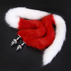 Elosung Extra Long Faux Fur Tail with Metal Anal Plug White & Red Small Elosung