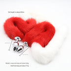 Elosung Extra Long Faux Fur Tail with Metal Anal Plug White & Red Small Elosung