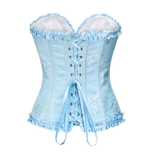 Elosung Floral Lace Overbust Corset Waist Cincher Bustier Top Blue 2XL Secondary image