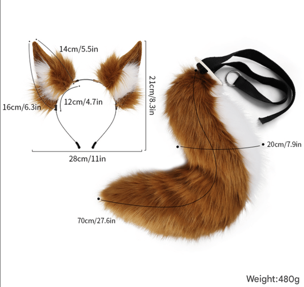 Elosung Plush Faux Fur Fox Ears Headband & Tail Cosplay Costume Set Black Elosung