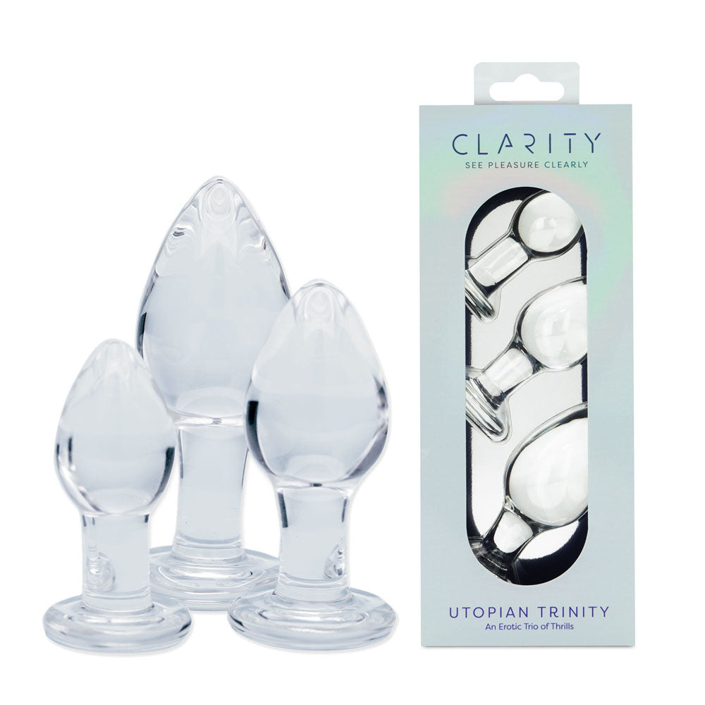 Creative Conceptions Clarity Utopian Trinity Glass Butt Plugs Set Of 3 Sizes Creative Conceptions