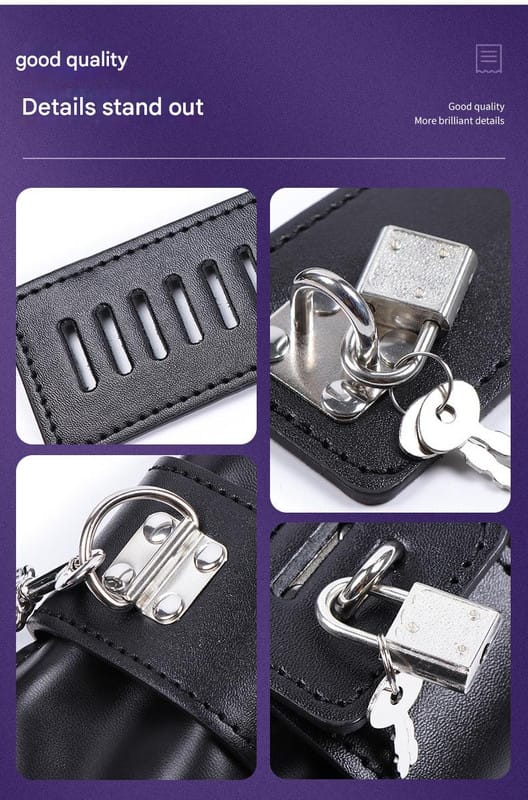 Elosung PU Leather Bondage Mitts With Locking Straps & Connecting Chain Pink Secondary image