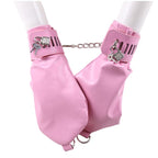 Elosung PU Leather Bondage Mitts With Locking Straps & Connecting Chain Pink Elosung