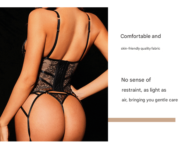 Elosung Angel Luxe Sheer Lace Lingerie Set Black M Elosung
