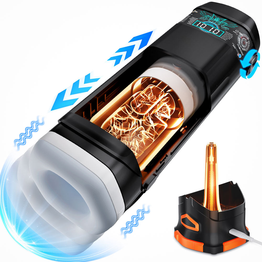 CyberSkin The Titan USB Rechargeable Thrusting & Vibrating Auto Masturbator With Heater Black CyberSkin