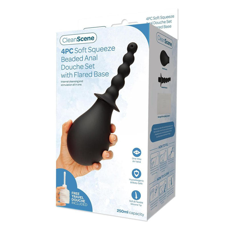 Xgen Products CleanScene 4 Piece Soft Squeeze Beaded Anal Douche Set With Flared Base 250ml Capacity With Free Travel Douche Included Xgen Products Main image