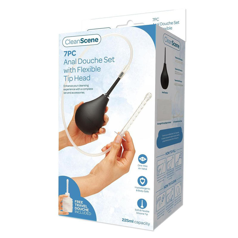 Xgen Products CleanScene 7 Piece Anal Douche Set With Flexible Tip Head 225ml Capacity With Free Travel Douche Included Xgen Products