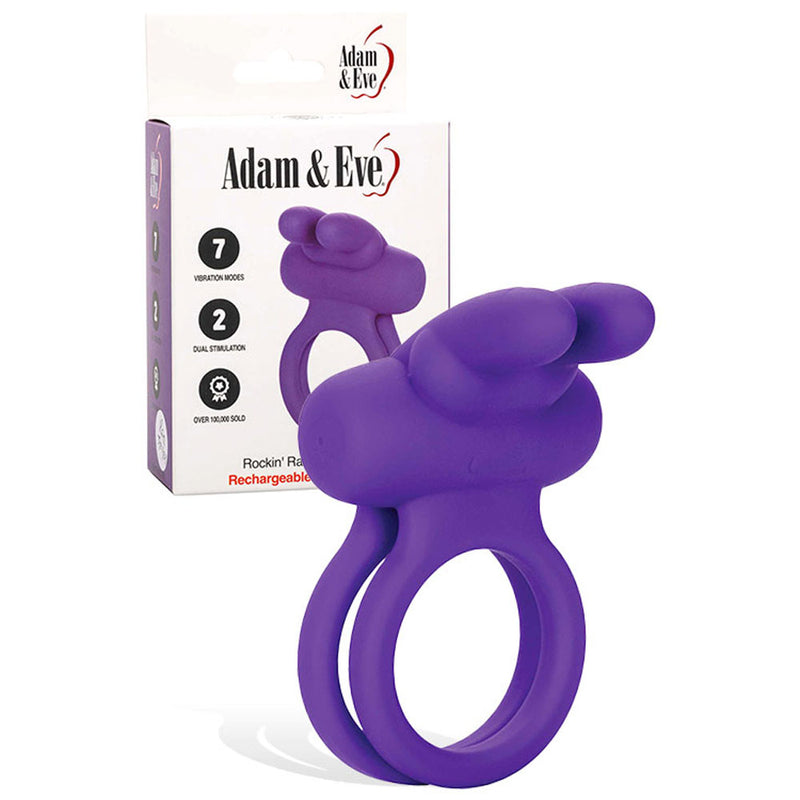 Adam & Eve ROCKIN' RABBIT USB Rechargeable Cock & Balls Ring Purple