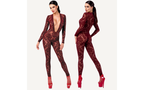 Noir Kink Royal V Neck Catsuit Full Body Fetish Catsuit Red Noir