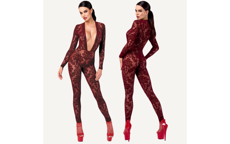 Noir Kink Royal V Neck Catsuit Full Body Fetish Catsuit Red Noir