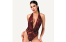 Noir Kink Royal Draped Plunge Bodysuit Red Noir
