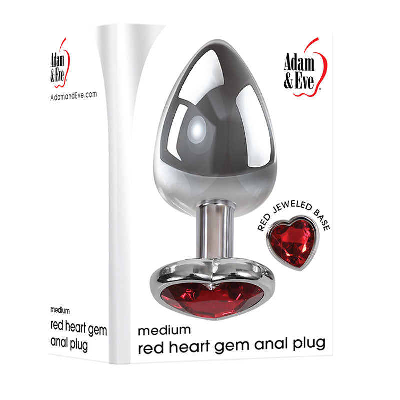 Adam & Eve Medium Metallic 8.25 cm Butt Plug with Red Heart Gem Base 8.25cm Adam & Eve