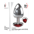 Adam & Eve Medium Metallic 8.25 cm Butt Plug with Red Heart Gem Base 8.25cm Adam & Eve
