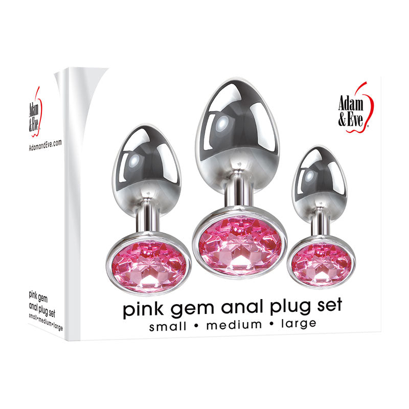 Adam & Eve Pink Gem Anal Plug Set Butt Plugs With Gems Set Of 3 Sizes Adam & Eve