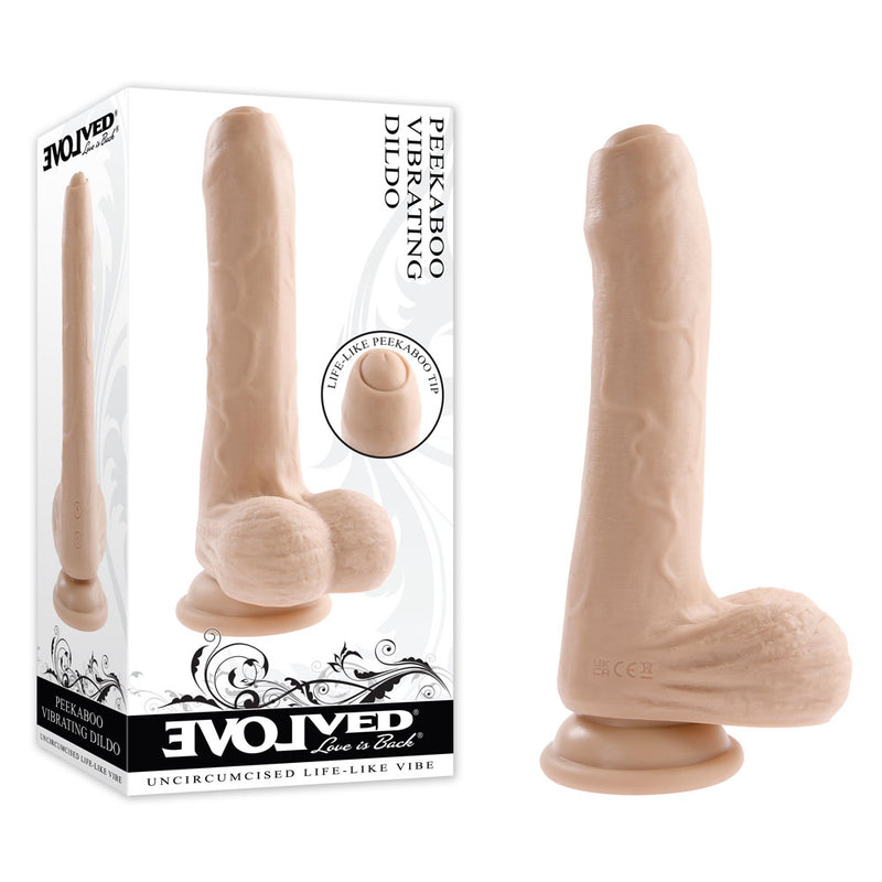 Evolved PEEK A BOO VIBRATING DILDO LIGHT USB Rechargeable Vibrating Uncut Dong 20.3cm Flesh