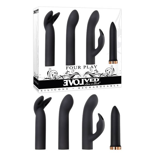 Evolved Four Play USB Rechargeable Bullet Vibrator With 3 Sleeves Black