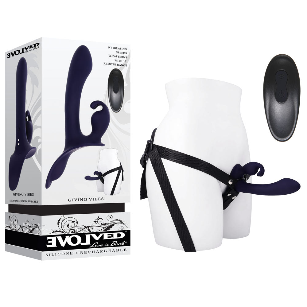 Evolved GIVING VIBES - Black 14.6 cm USB Rechargeable Vibrating Strap-On with Remote Evolved Main image
