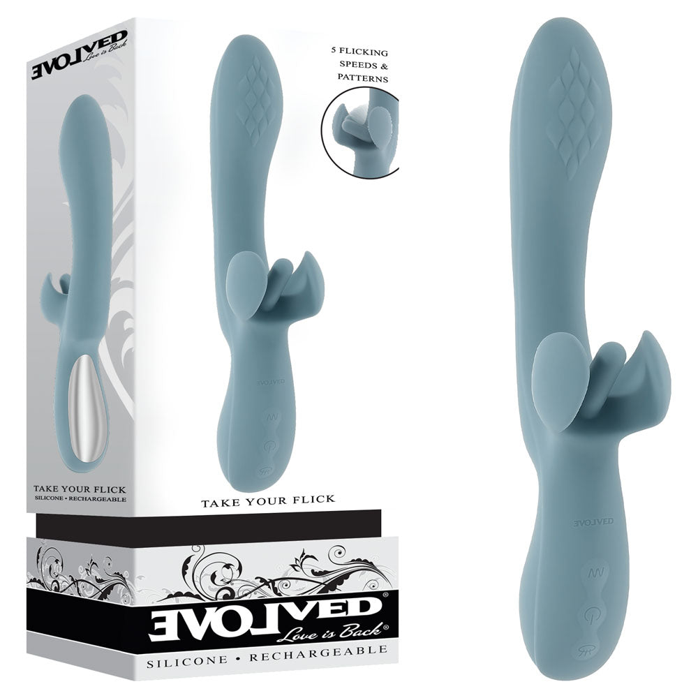 Evolved TAKE YOUR FLICK USB Rechargeable Vibrator With Flicking Clitoral Stimulator 24.1cm Evolved Main image