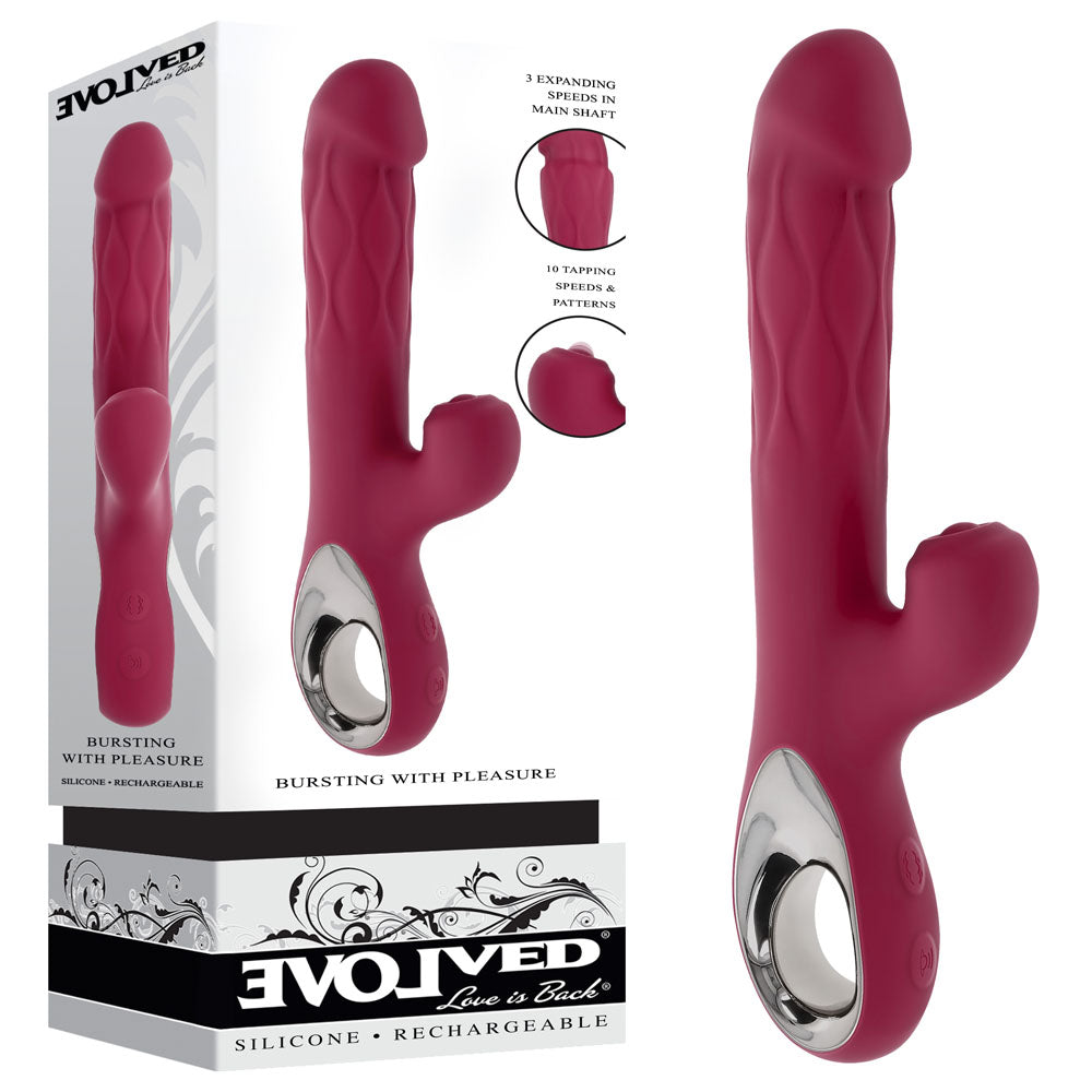 Evolved BURSTING WITH PLEASURE USB Rechargeable Vibrator With Tapping Clitoral Stimulator Red 25.4 cm Evolved