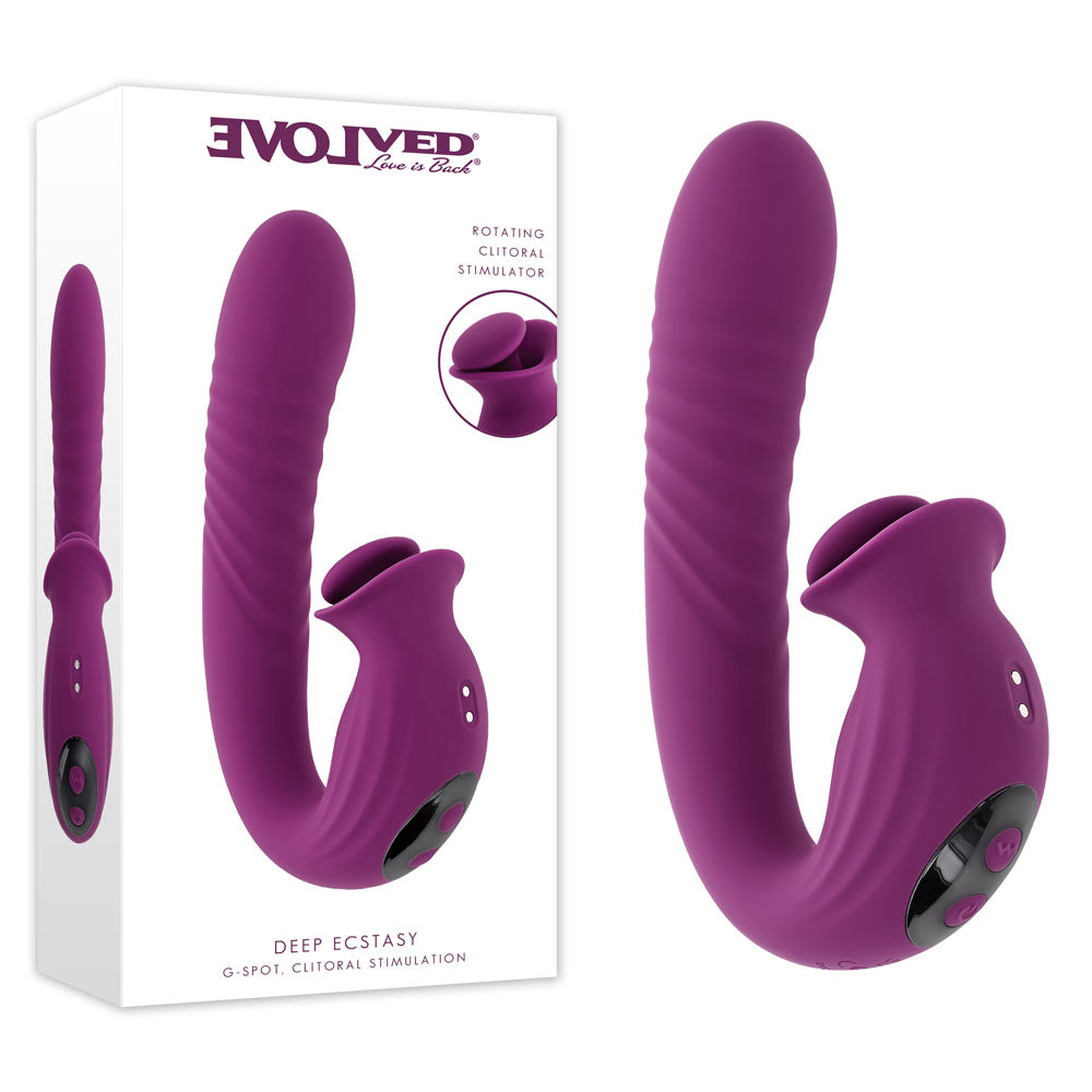 Evolved DEEP ECSTASY USB Rechargeable Thrusting & Tapping Vibrator Purple 16.5 cm Evolved