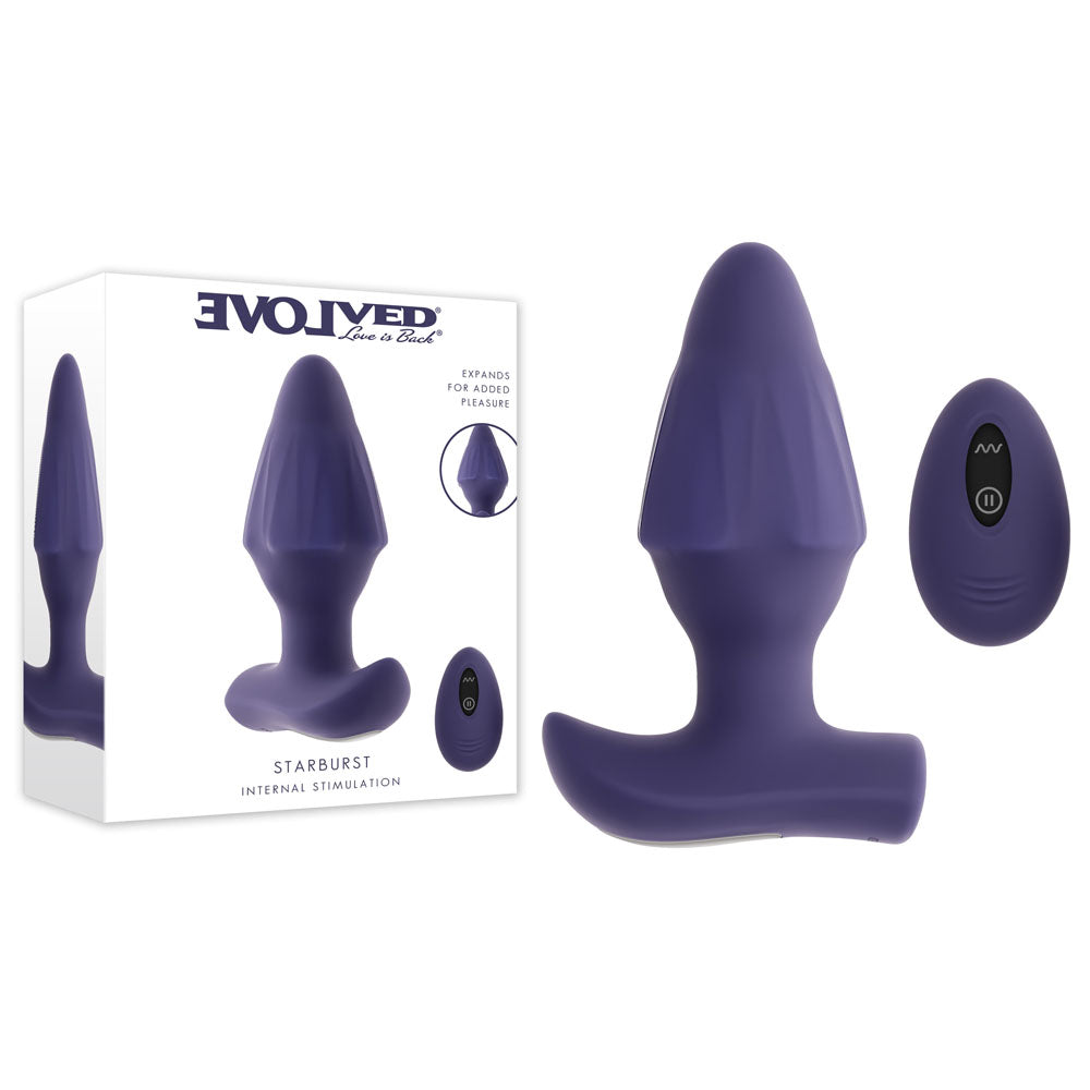 Evolved Starburst USB Rechargeable Vibrating Butt Plug With Wireless Remote Purple