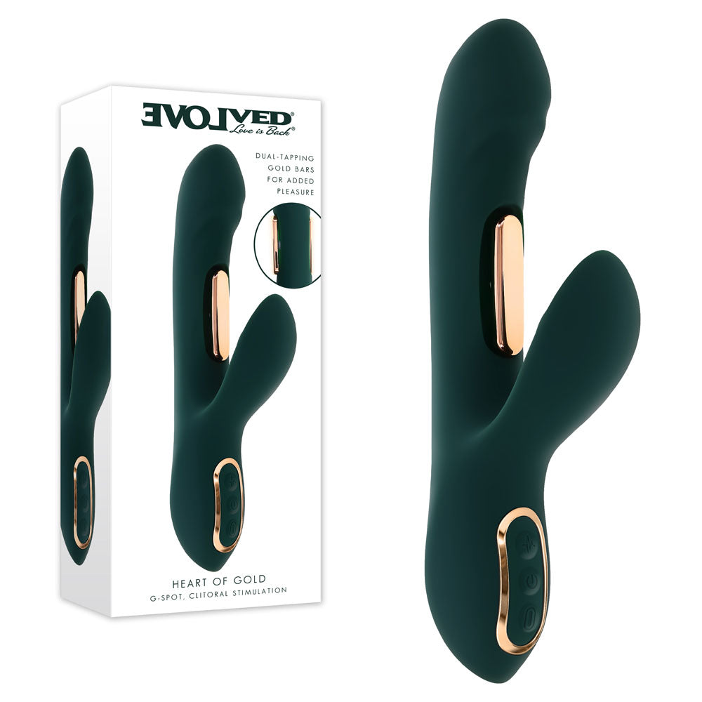 Evolved HEART OF GOLD USB Rechargeable Rabbit Vibrator Green Evolved