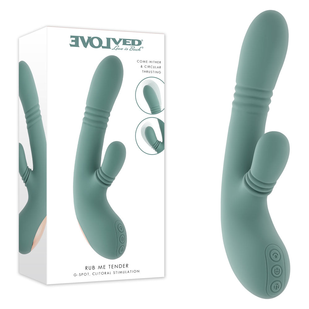 Evolved Rub Me Tender USB Rechargeable Gyrating & Thrusting Rabbit Vibrator Green