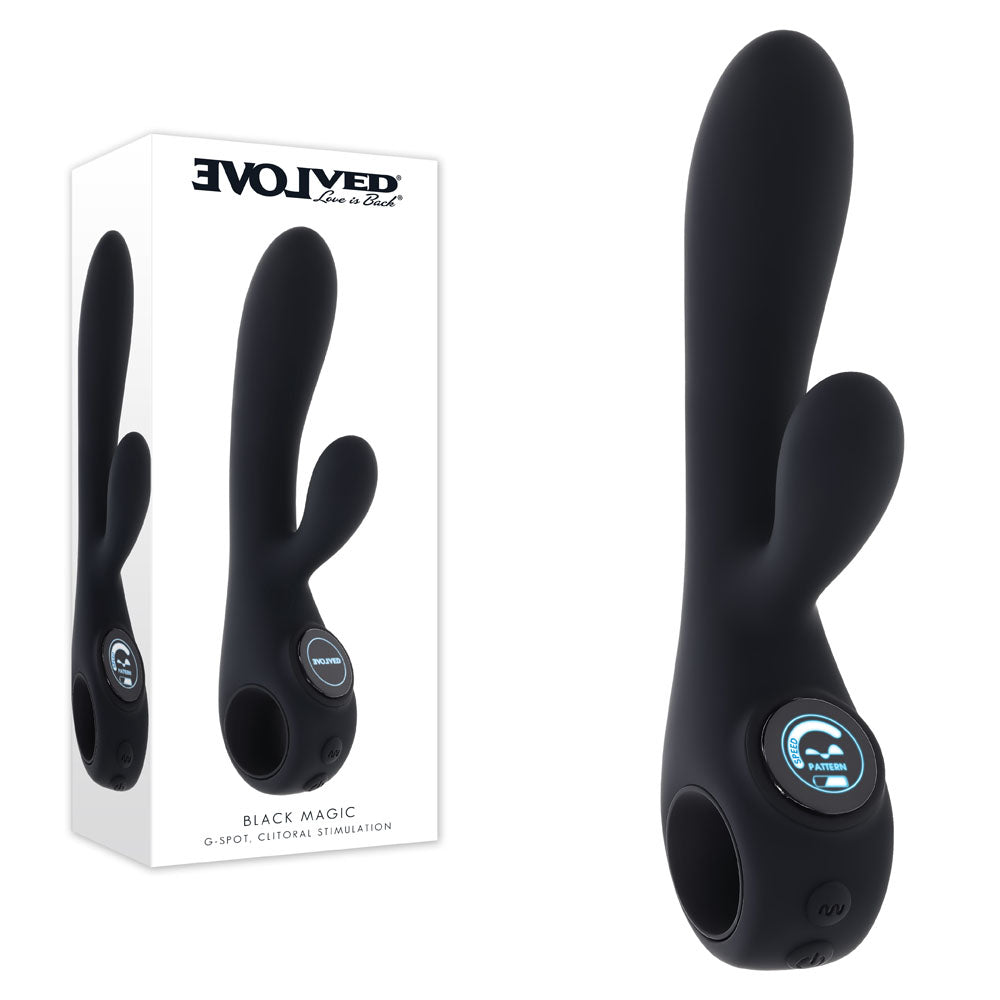 Evolved BLACK MAGIC USB Rechargeable Rabbit Vibrator With LED Screen 20cm Evolved