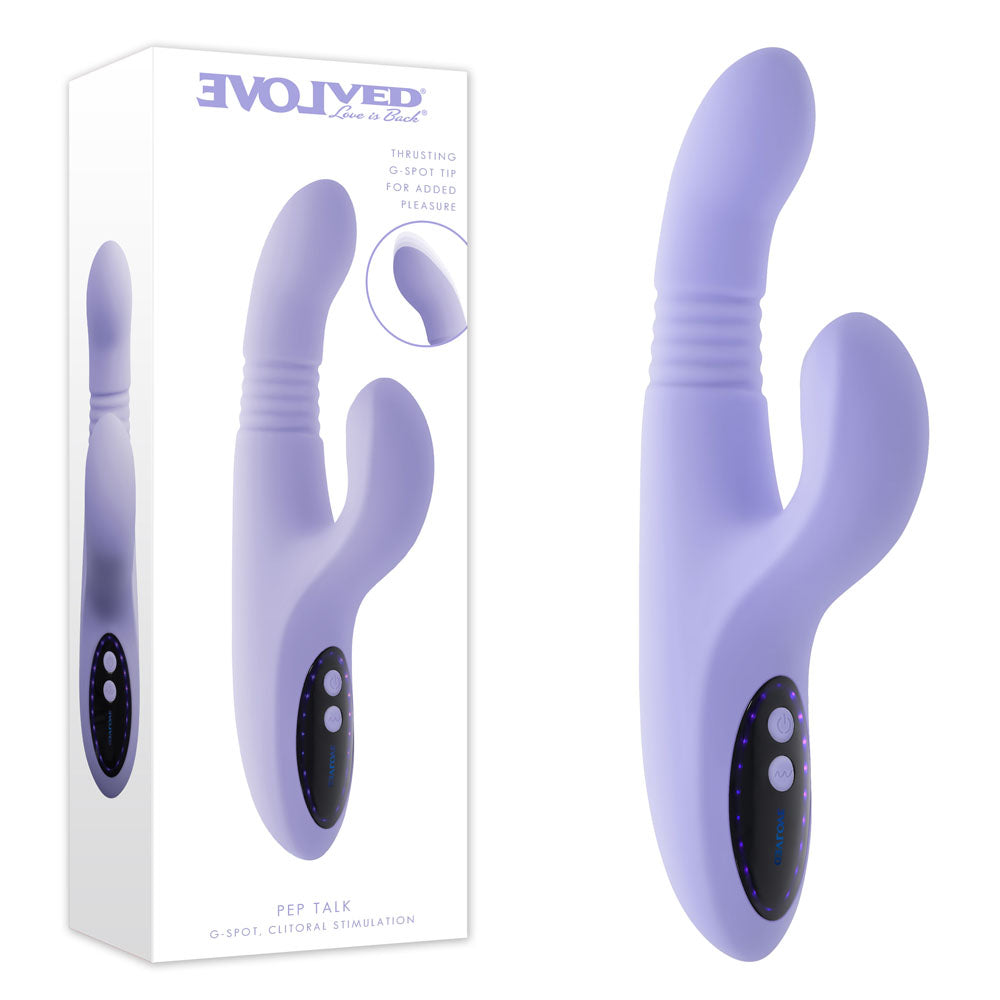 Evolved PEP TALK USB Rechargeable Thrusting Vibrator With Tapping Clitoral Stimulator Purple 23.3 cm Evolved