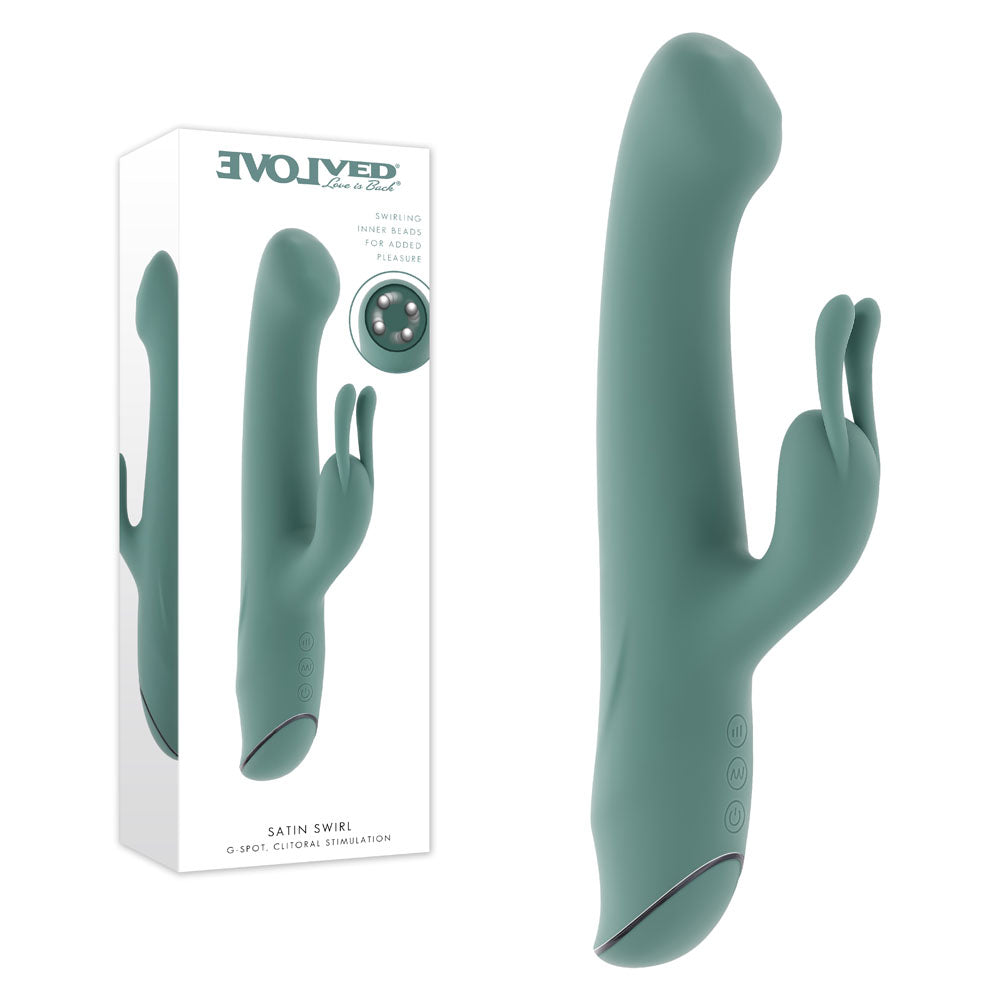 Evolved SATIN SWIRL USB Rechargeable Rabbit Vibrator Green 23cm Evolved
