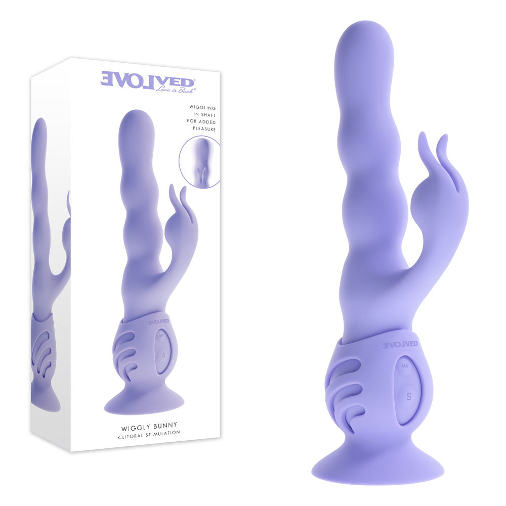 Evolved WIGGLY BUNNY USB Rechargeable Rabbit Vibrator With Suction Base Purple Evolved