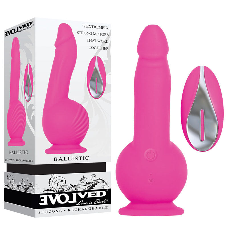 Evolved Ballistic USB Rechargeable Vibrating Dong With Balls Motor & Remote 19cm Pink Evolved