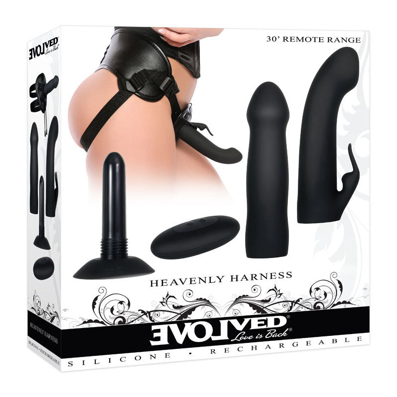 Evolved HEAVENLY HARNESS - Black USB Rechargeable Strap-On Kit