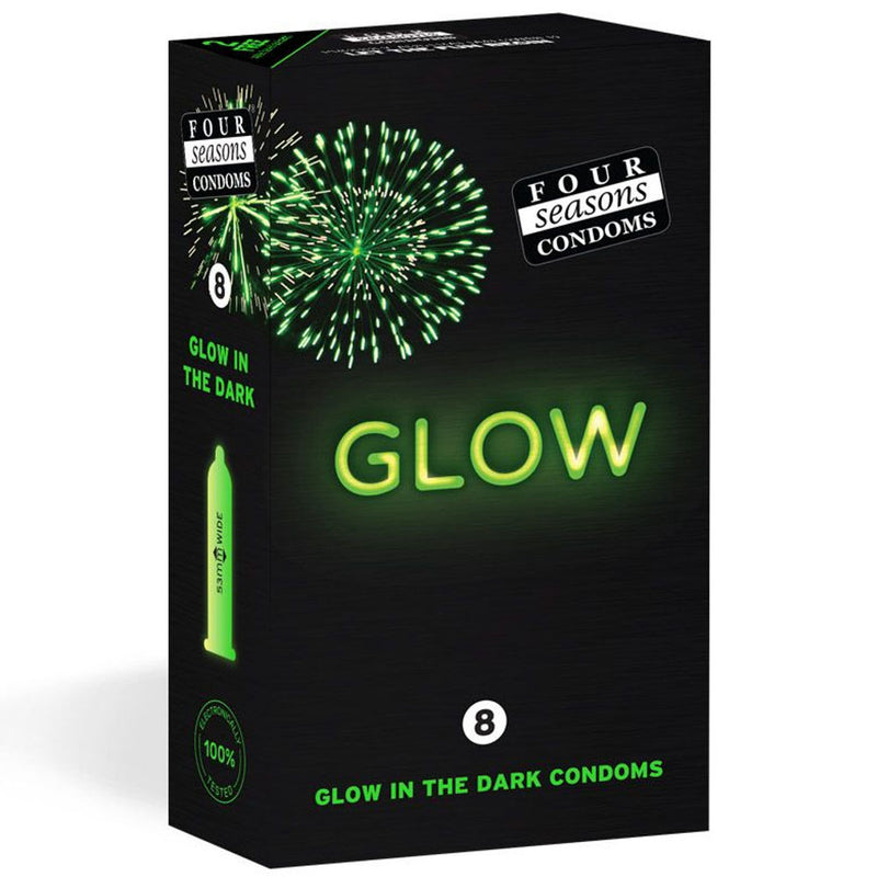 Four Seasons Glow N' Dark Condoms Glow In The Dark Lubricated Condoms 8 Pack