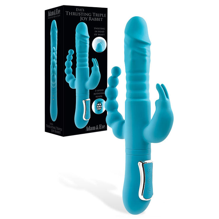 Adam & Eve THRUSTING TRIPLE JOY RABBIT USB Rechargeable Rabbit Vibrator With Anal Probe 25.4cm