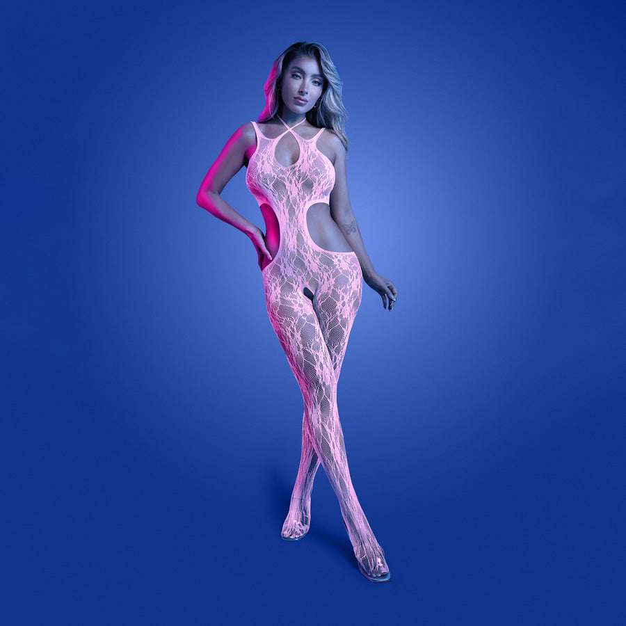 Fantasy Lingerie GLOW Equilibrium Bodystocking Glow In Dark Pink One Size Fantasy Lingerie Main image