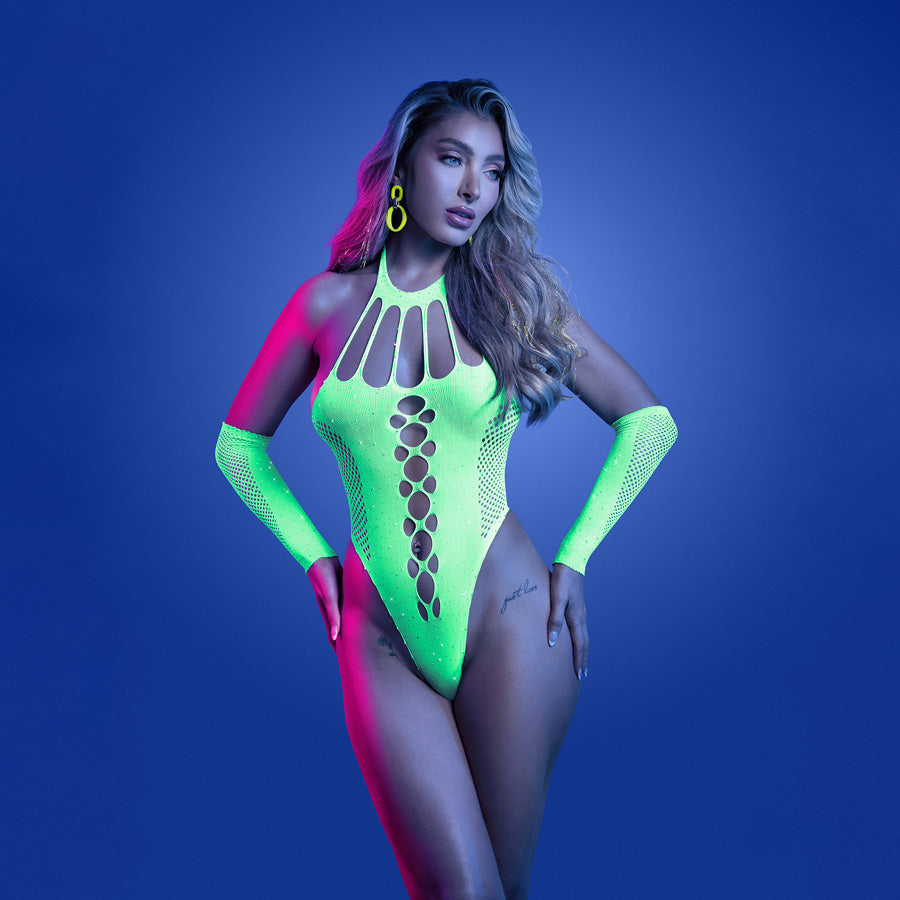 Fantasy Lingerie GLOW Pressure Point Teddy Glow In Dark Green One Size Fantasy Lingerie