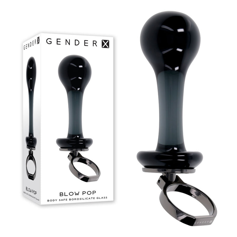 Gender X BLOW POP Glass Plug With Ring Pull 12.8cm Black