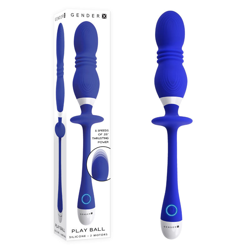 Gender X PLAY BALL USB Rechargeable Thrusting & Vibrating Orbs 25cm Blue