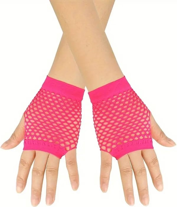 Fishnet Half Finger Costume Gloves Neon Green Secondary image