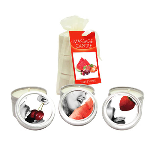 Earthly Body Edible Massage Candle Threesome Cherry, Strawberry & Melon Flavoured Candles 3 Pack Earthly Body