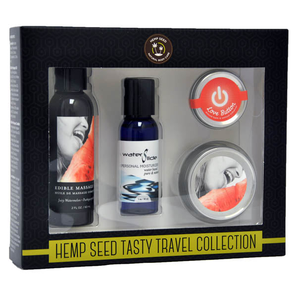 Earthly Body Hemp Seed Tasty Travel Collection Watermelon Scented Lotion Kit 4 Piece Set