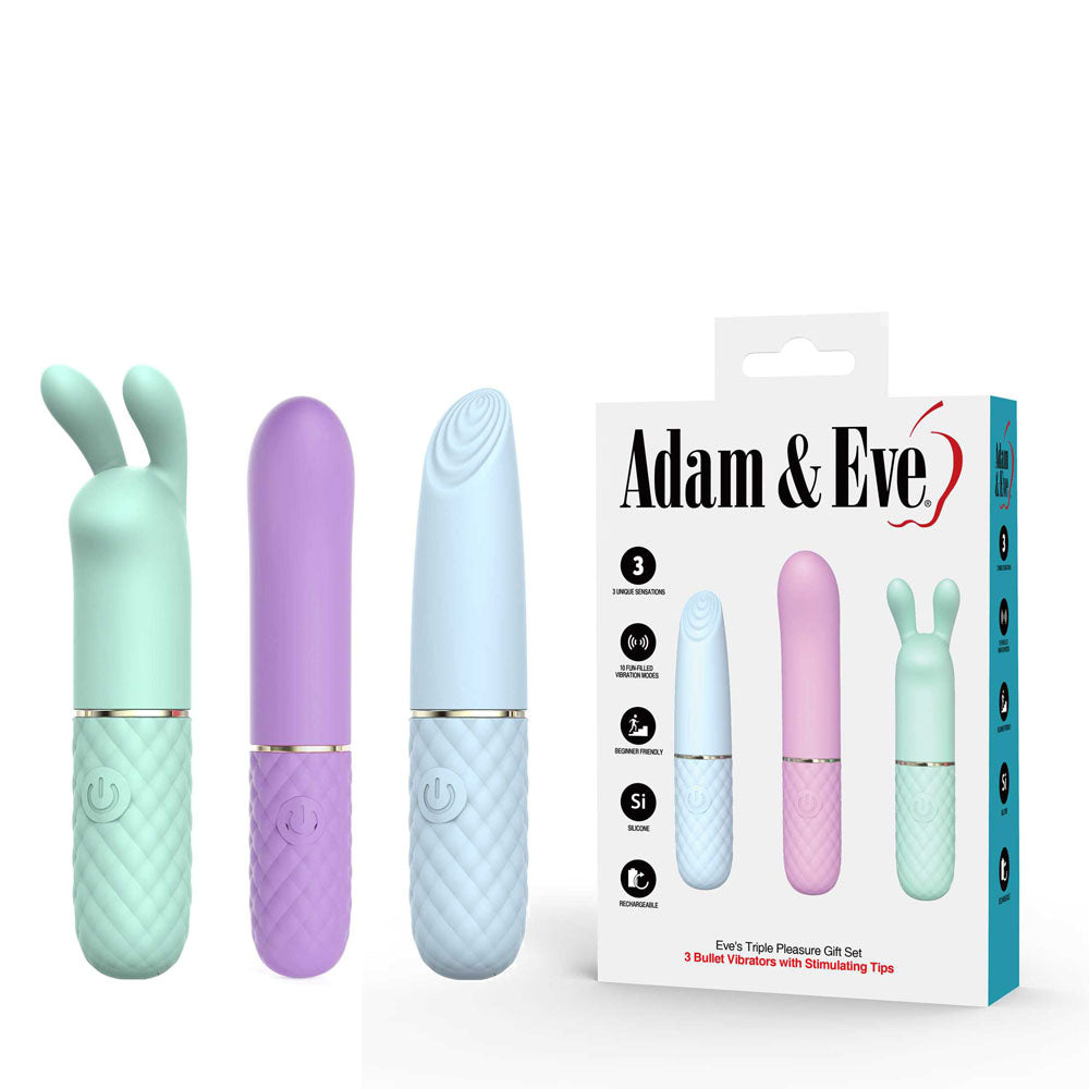 Adam & Eve TRIPLE PLEASURES USB Rechargeable Vibrators Set of 3 Adam & Eve