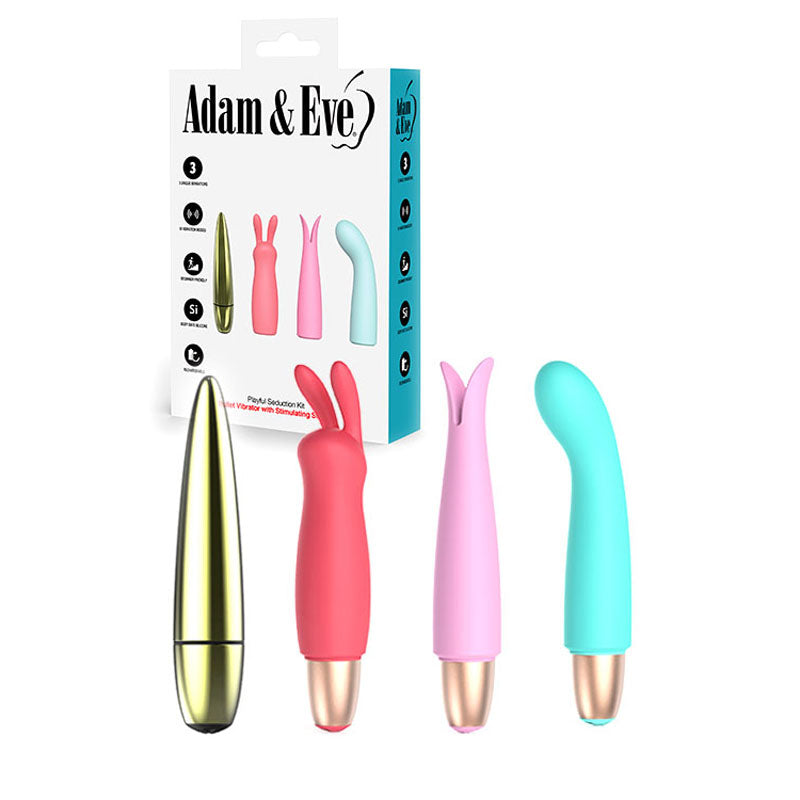 Adam & Eve PLAYFUL SEDUCTION KIT USB Rechargeable Vibrator With 3 Interchangeable Sleeves Adam & Eve