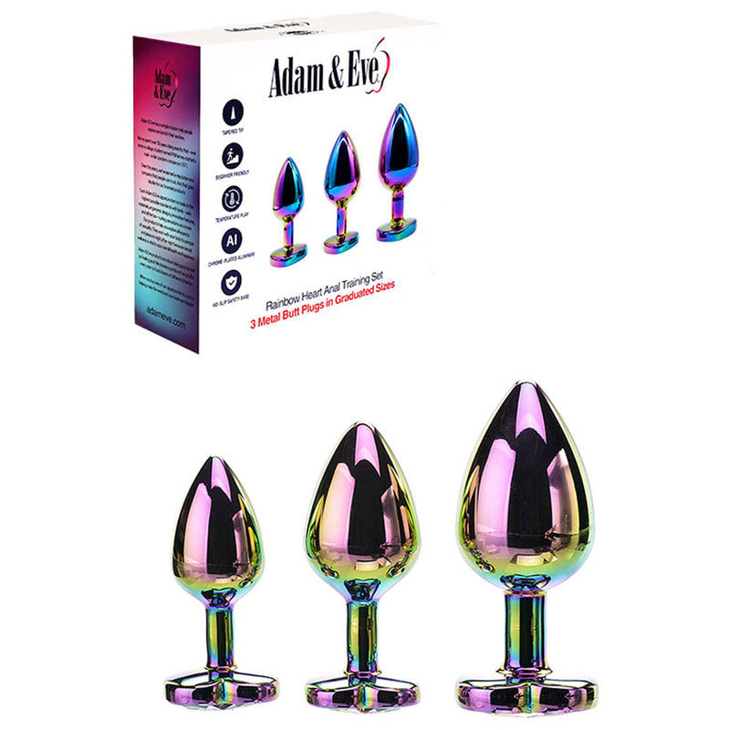 Adam & Eve RAINBOW HEART GEM ANAL TRAINING SET Multicoloured Metal Anal Plugs With Gem Bases Set Of 3 Sizes