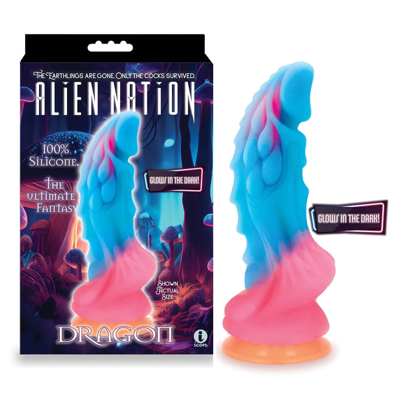Icon Brands Alien Nation Glow Dragon Glow in Dark Fantasy Dong 22.9cm Rainbow