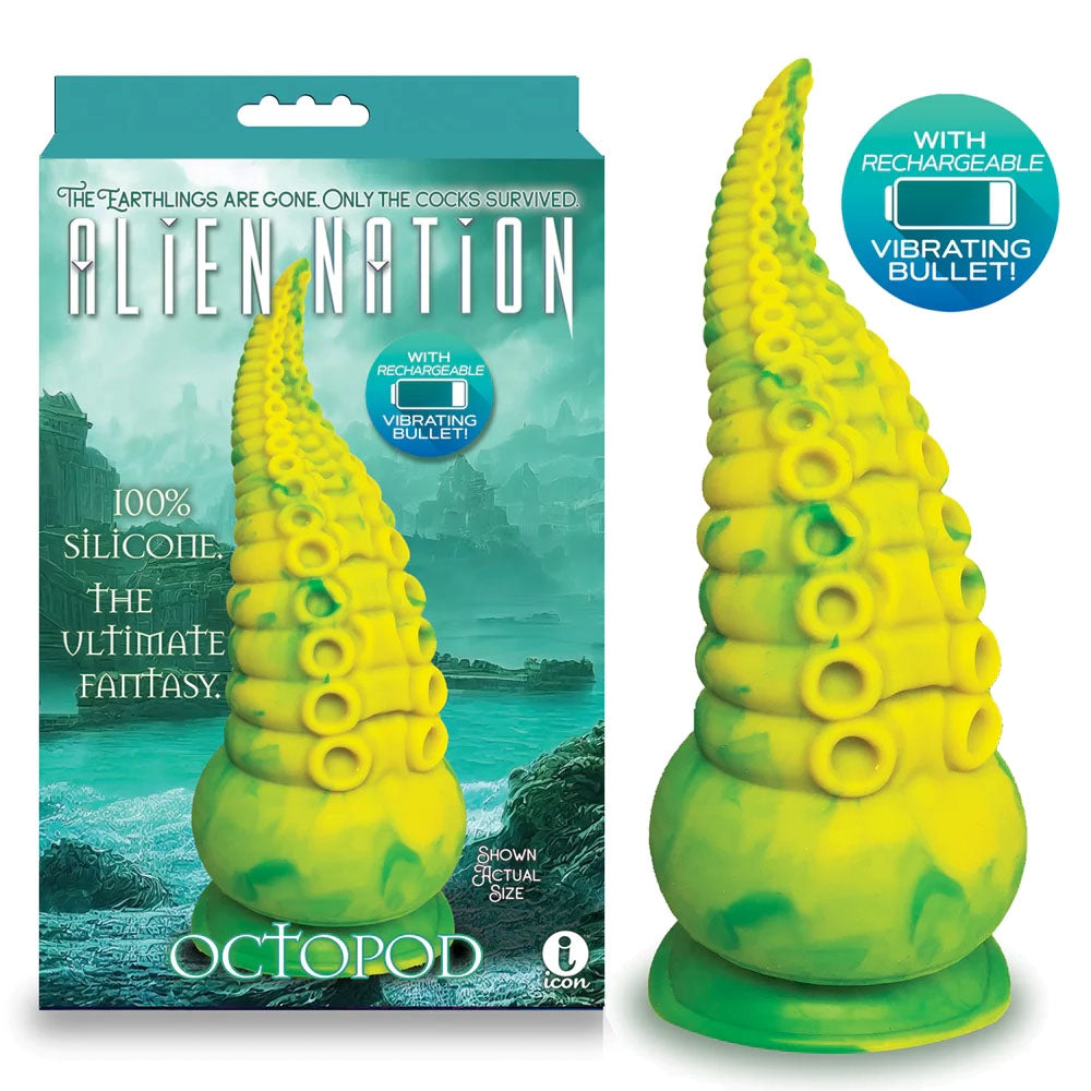 Icon Brands Alien Nation Octopod USB Rechargeable Vibrating Fantasy Dong 22.9cm Yellow / Green Icon Brands