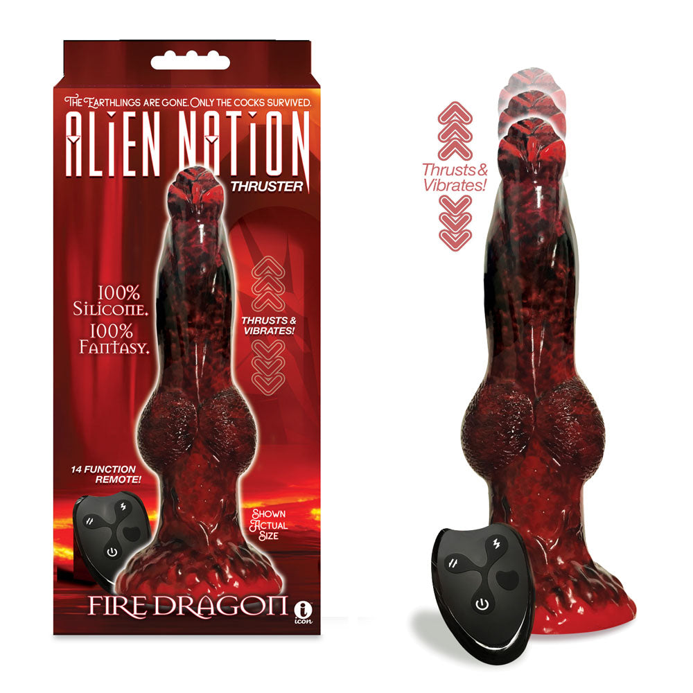 Icon Brands Alien Nation Fire Dragon USB Rechargeable Thrusting Fantasy Dong With Remote 22.9cm Red / Black Icon Brands