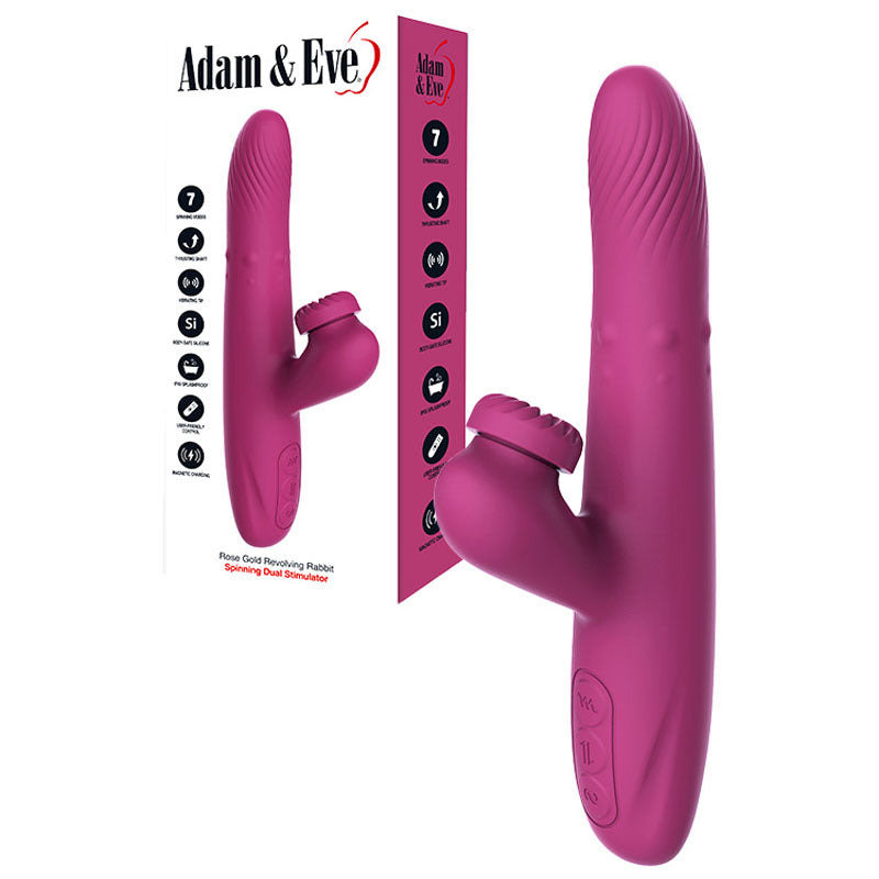 Adam & Eve ROSE GOLD REVOLVING RABBIT USB Rechargeable Spinning & Thrusting Rabbit Vibrator 22.5cm Adam & Eve Main image